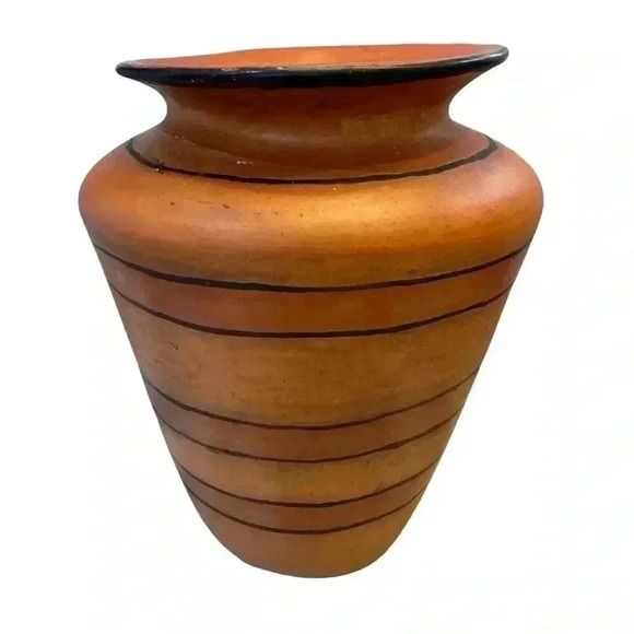 Vintage Orange Black Pottery Vase - Picture 3 of 5